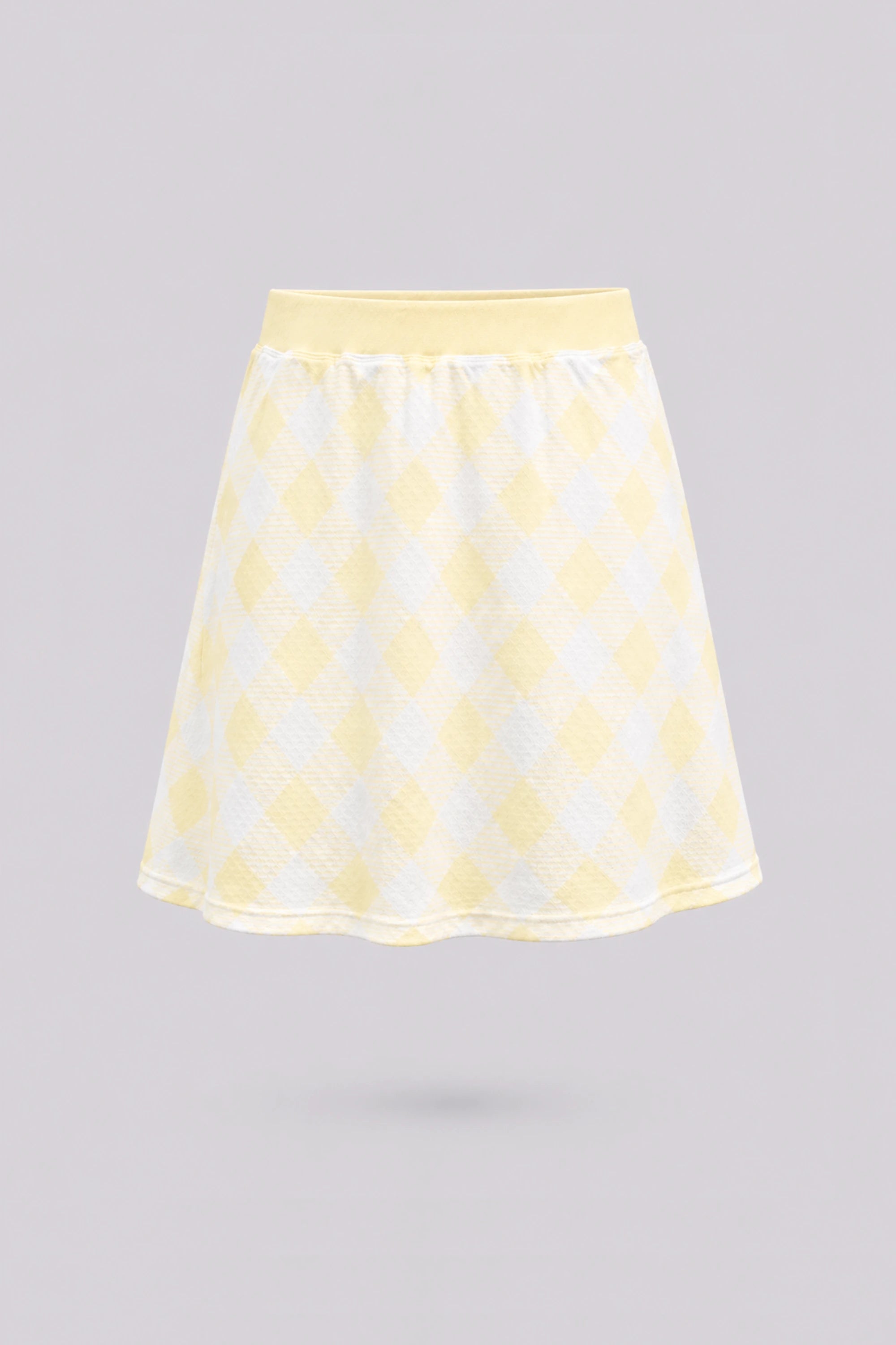 Women’s yellow gingham everyday golf skort with a high-rise waistband and A-line silhouette front view