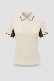 Women's Cream golf polo with tailored feminine silhouette and soft stretch performance fabric