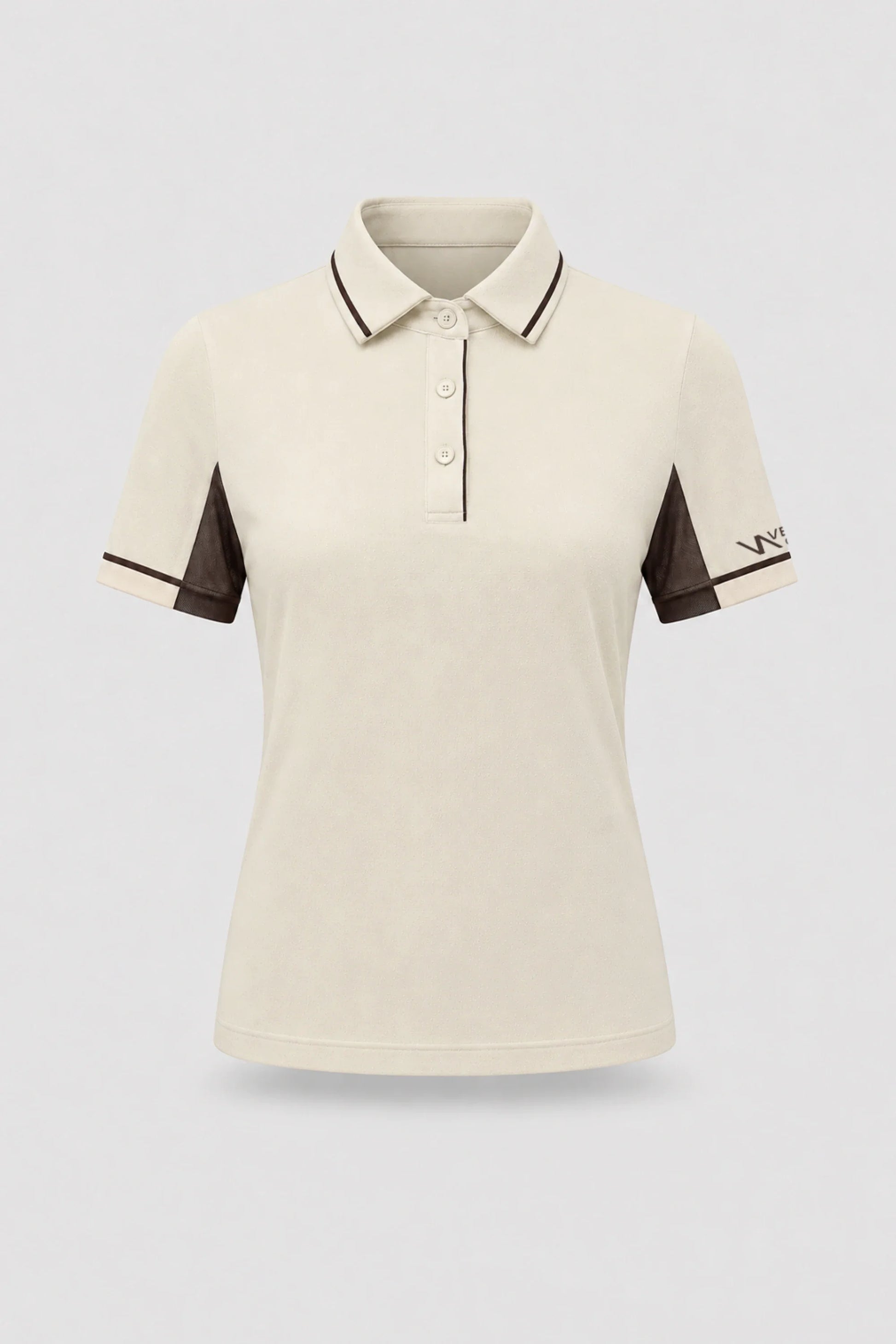 Women's Cream golf polo with tailored feminine silhouette and soft stretch performance fabric