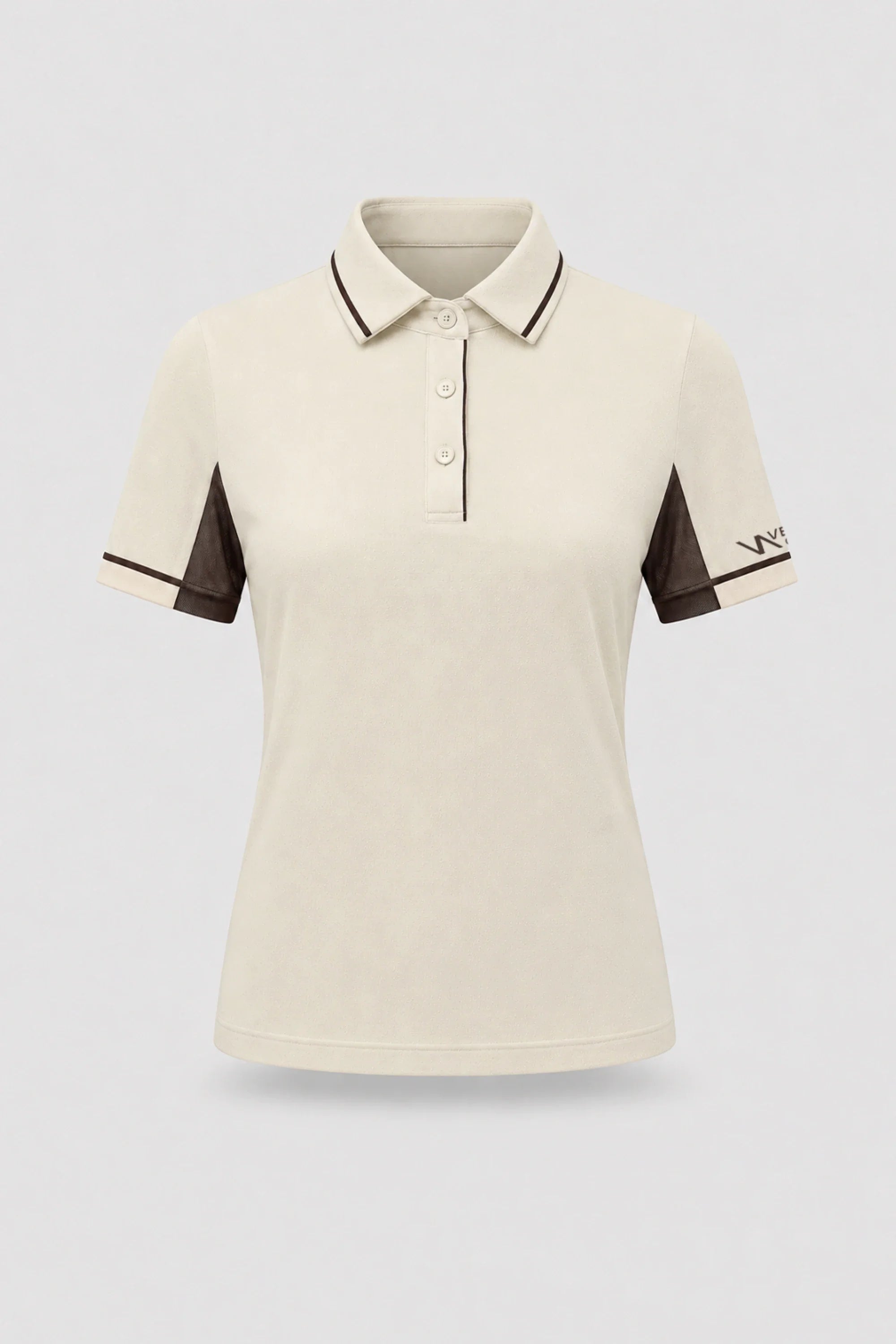 Women's Cream golf polo with tailored feminine silhouette and soft stretch performance fabric
