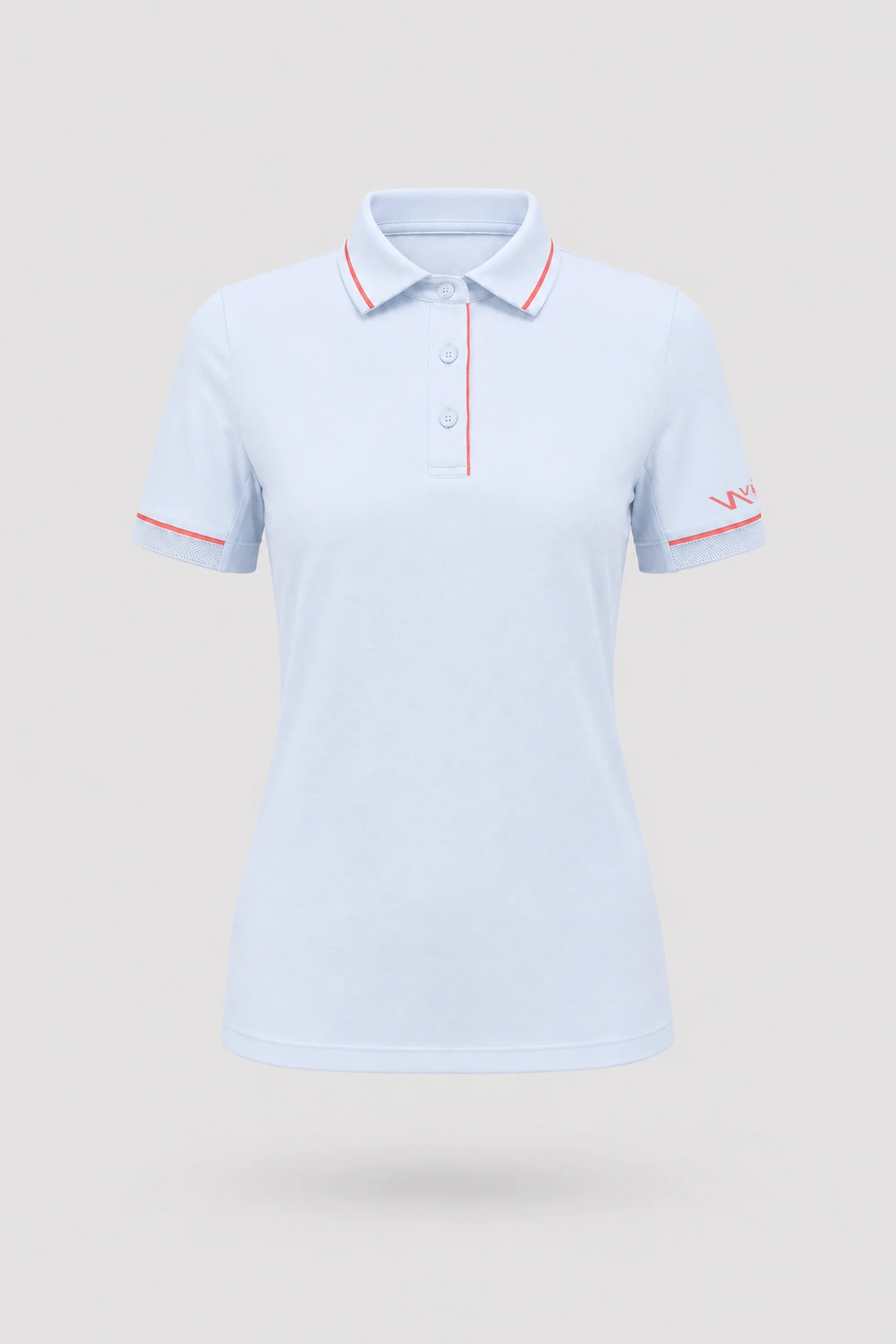 Women's light blue golf polo with contrast collar detailing and breathable performance fabric