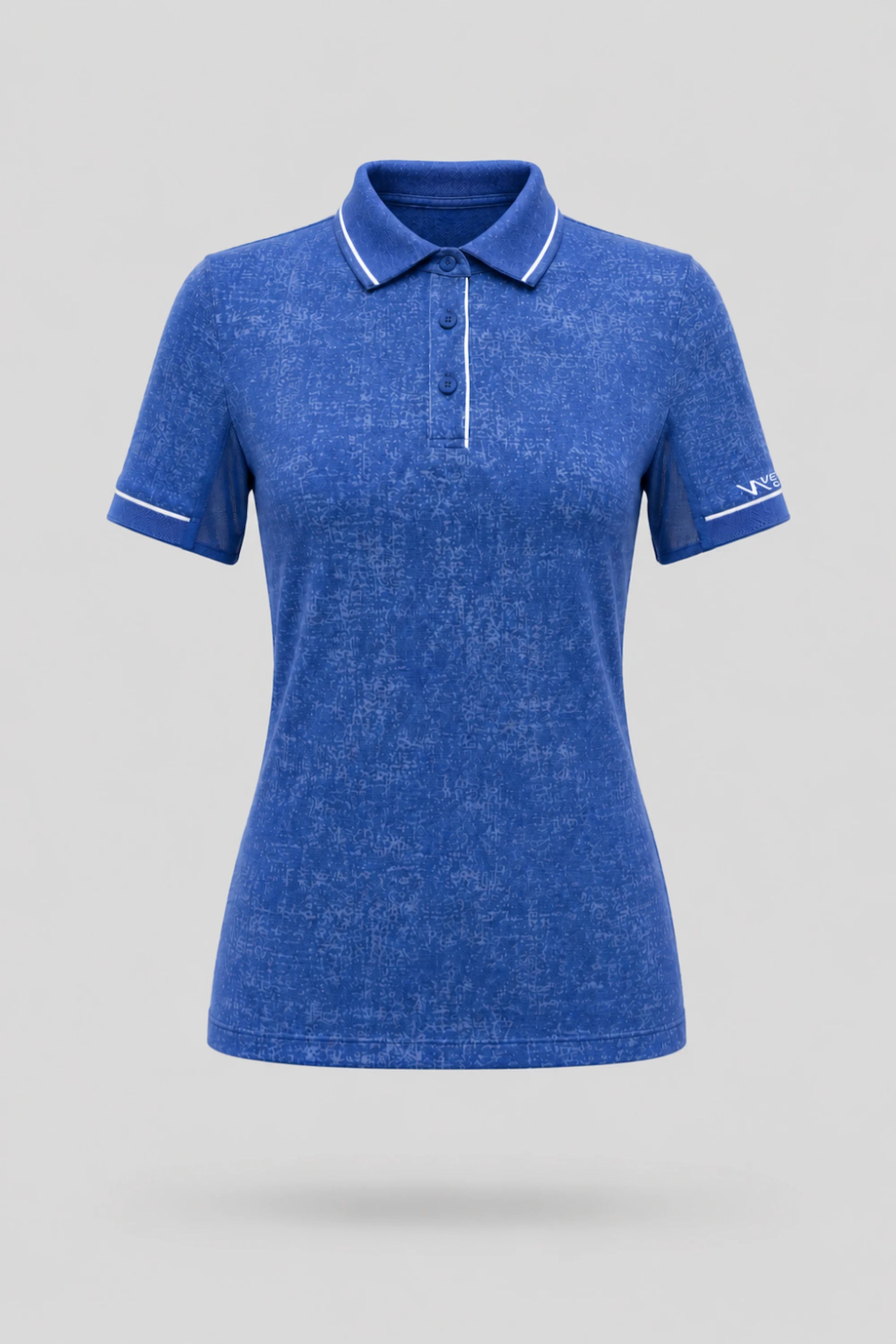 Women's vintage blue golf polo with tailored fit, contrast piping, and breathable performance fabric
