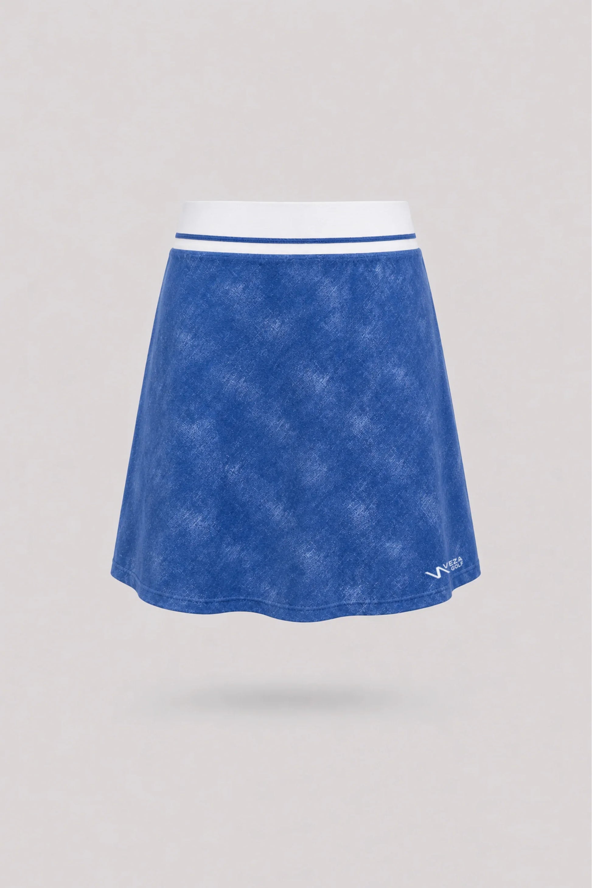 Women's vintage blue golf skort with A-line silhouette and comfortable wide waistband