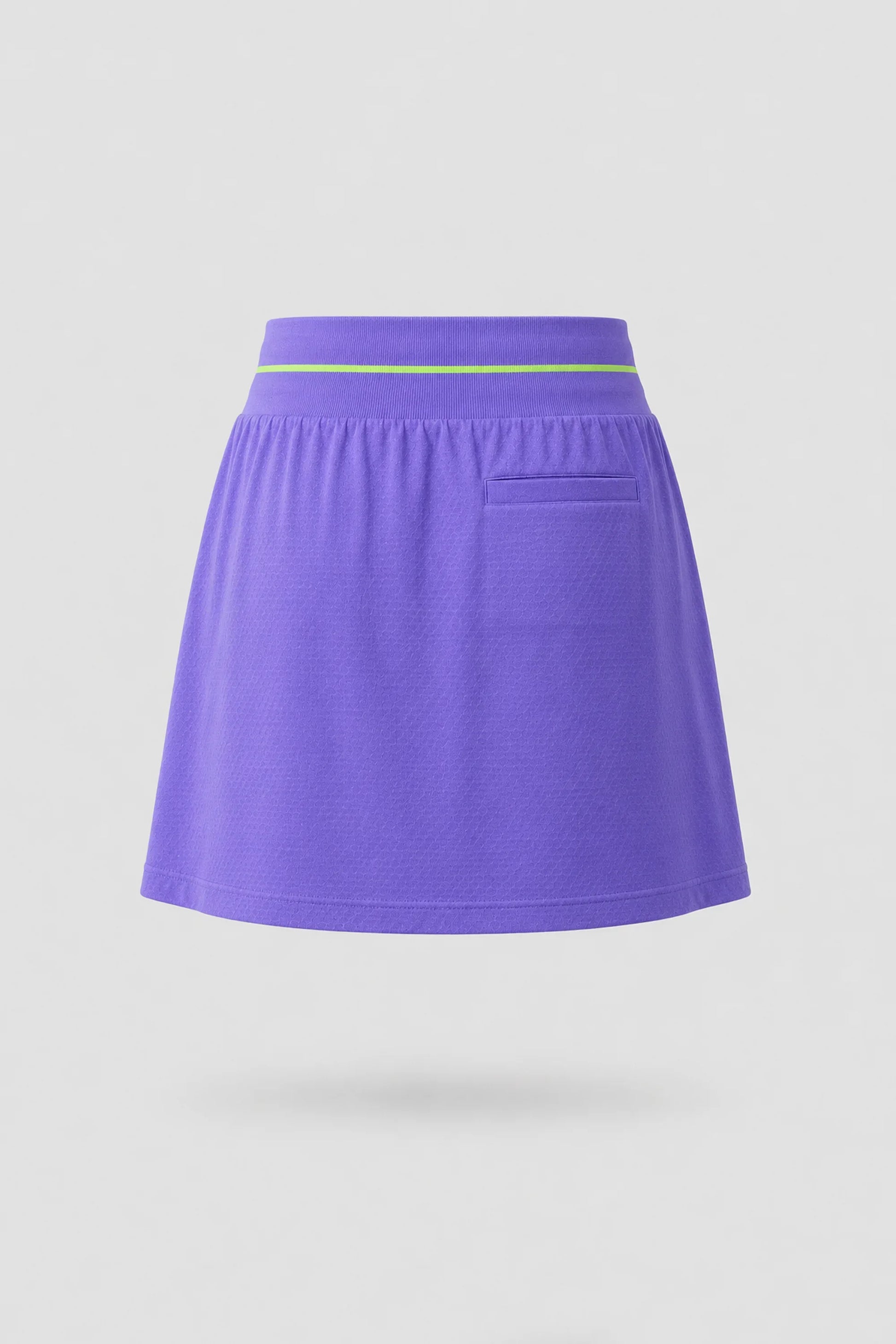 Back view of women's violet golf skort with lightweight stretch fabric and athletic fit