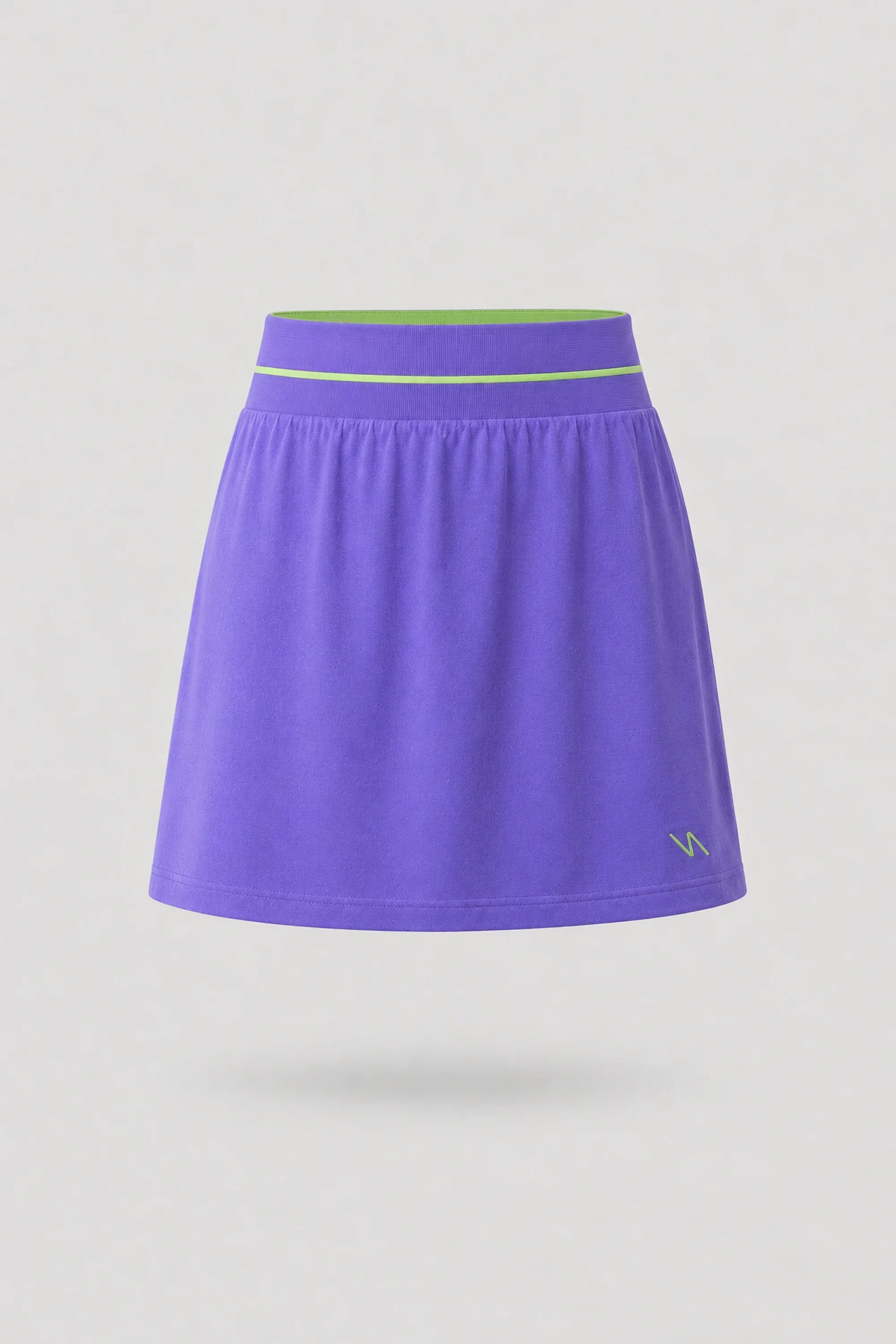 Women's violet golf skort with A-line silhouette and comfortable wide waistband