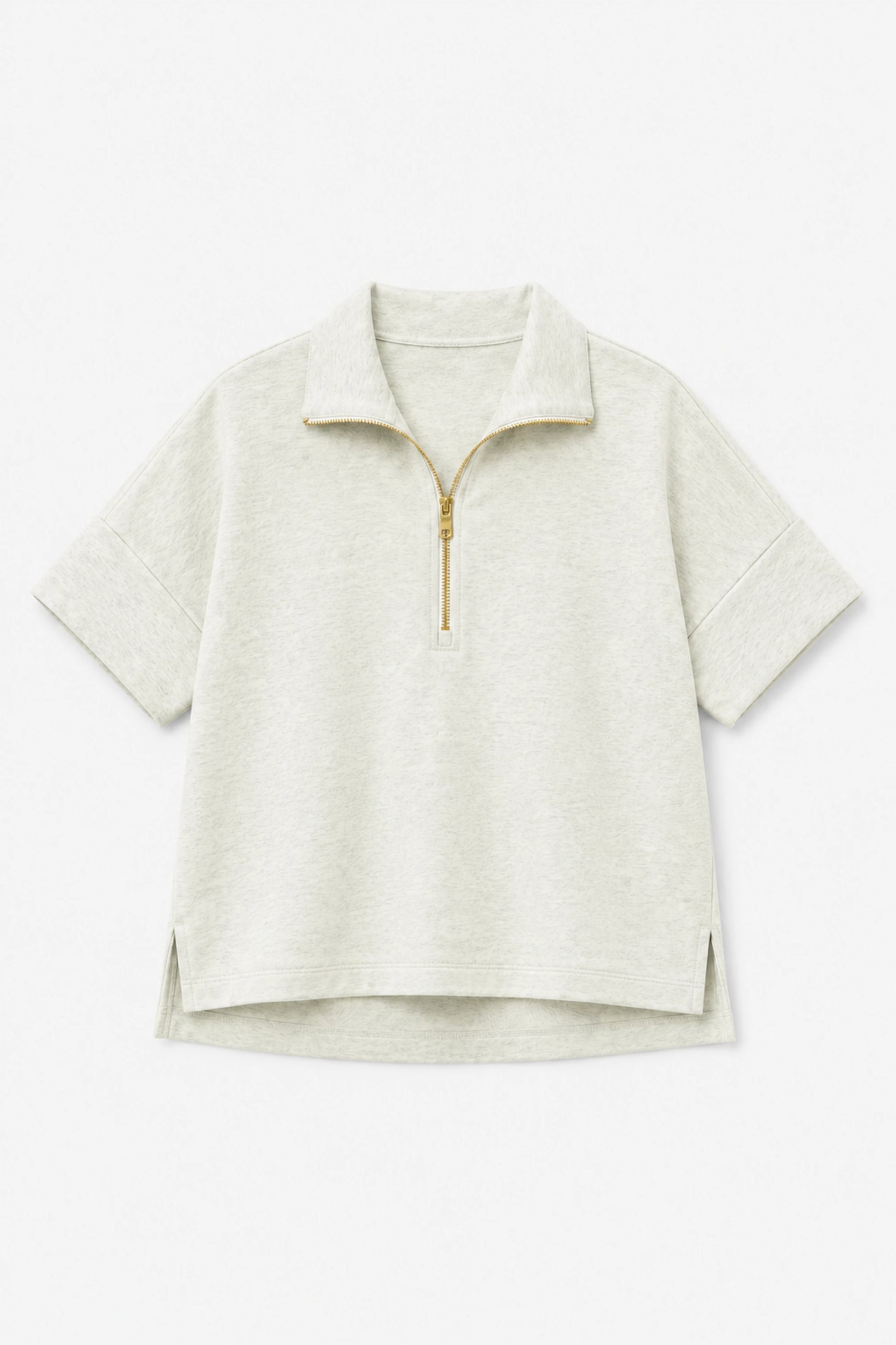 Women’s Heather Mist quarter-zip top with short sleeves and relaxed silhouette
