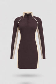Women's Cocoa long sleeve golf dress with streamlined athletic silhouette and breathable mesh sleeve panels
