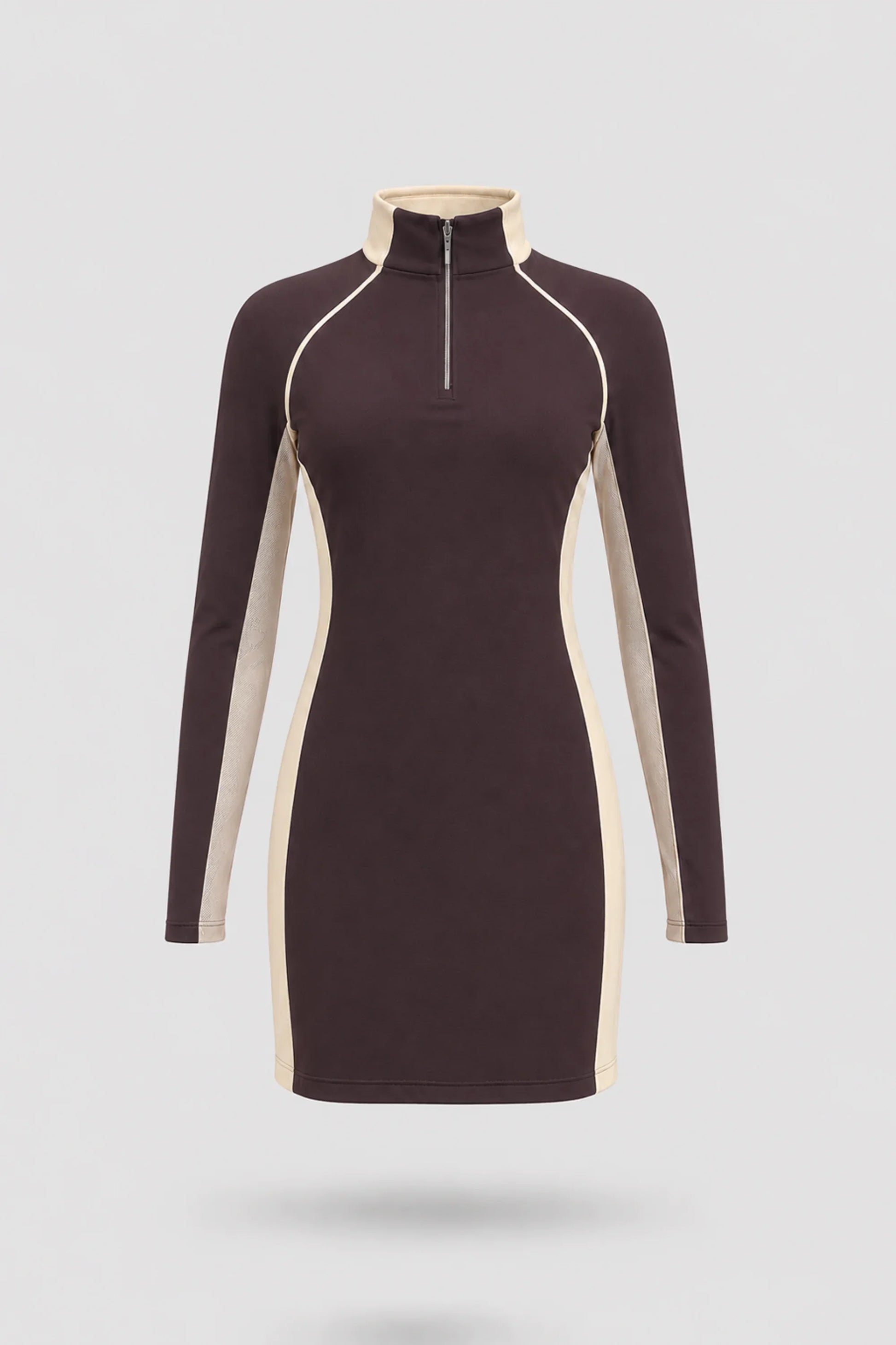 Women's Cocoa long sleeve golf dress with streamlined athletic silhouette and breathable mesh sleeve panels