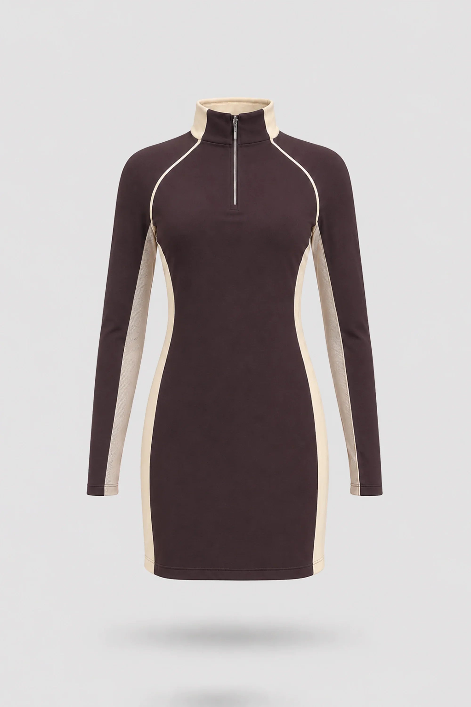 Women's Cocoa long sleeve golf dress with streamlined athletic silhouette and breathable mesh sleeve panels