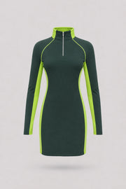 Women's Evergreen long sleeve golf dress with streamlined athletic silhouette and breathable mesh sleeve panels