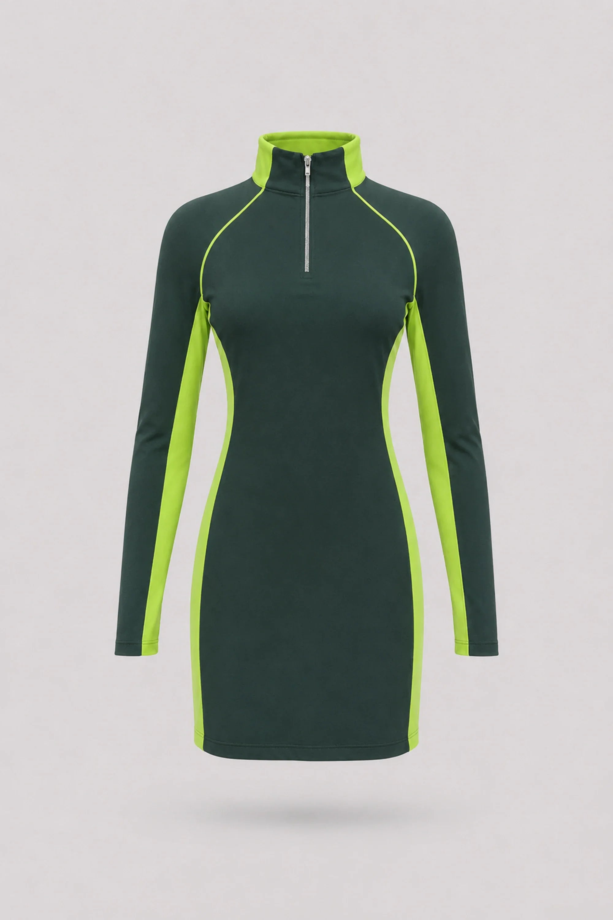 Women's Evergreen long sleeve golf dress with streamlined athletic silhouette and breathable mesh sleeve panels