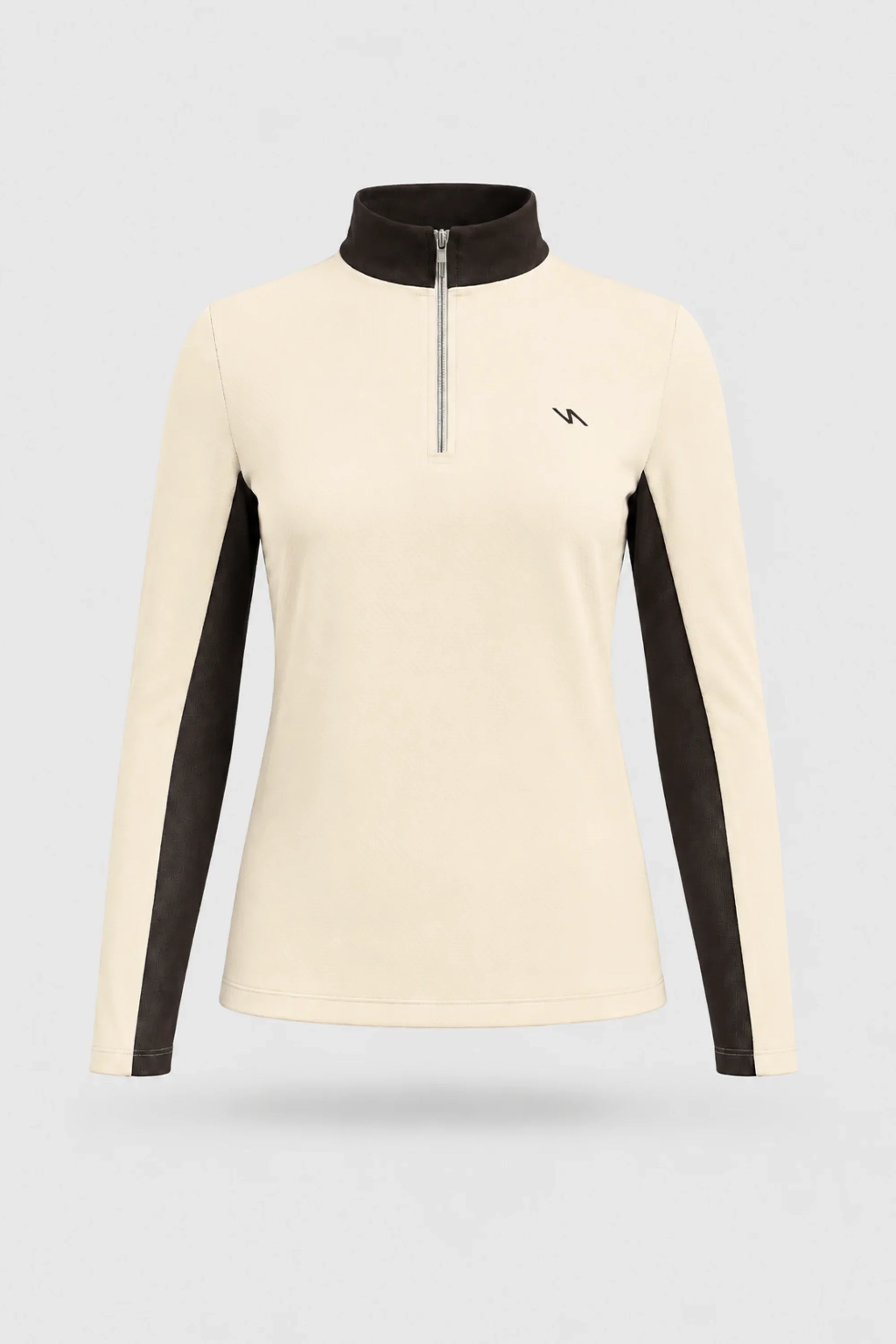 Women's Cream long sleeve golf top with quarter-zip collar and breathable mesh sleeve panels