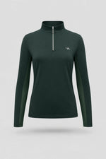 Women's Evergreen long sleeve golf top with quarter-zip collar and breathable mesh sleeve panels