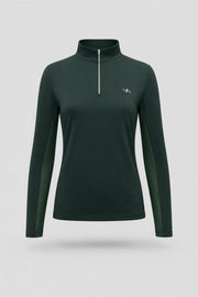 Women's Evergreen long sleeve golf top with quarter-zip collar and breathable mesh sleeve panels
