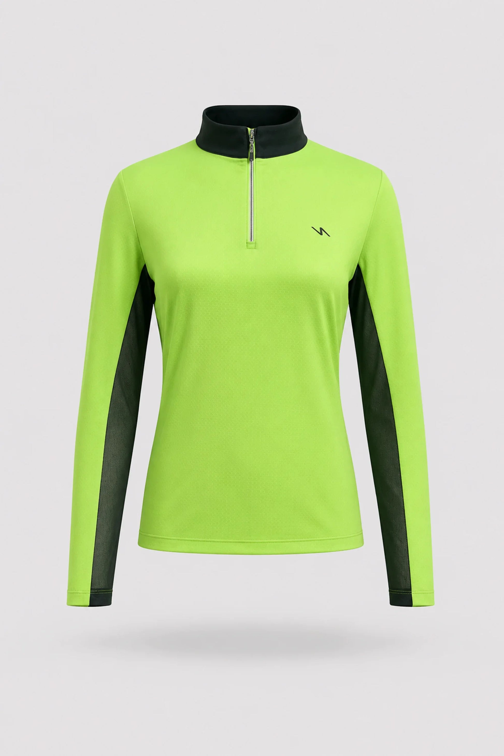 Women's Volt Green long sleeve golf top with quarter-zip collar and breathable mesh sleeve panels