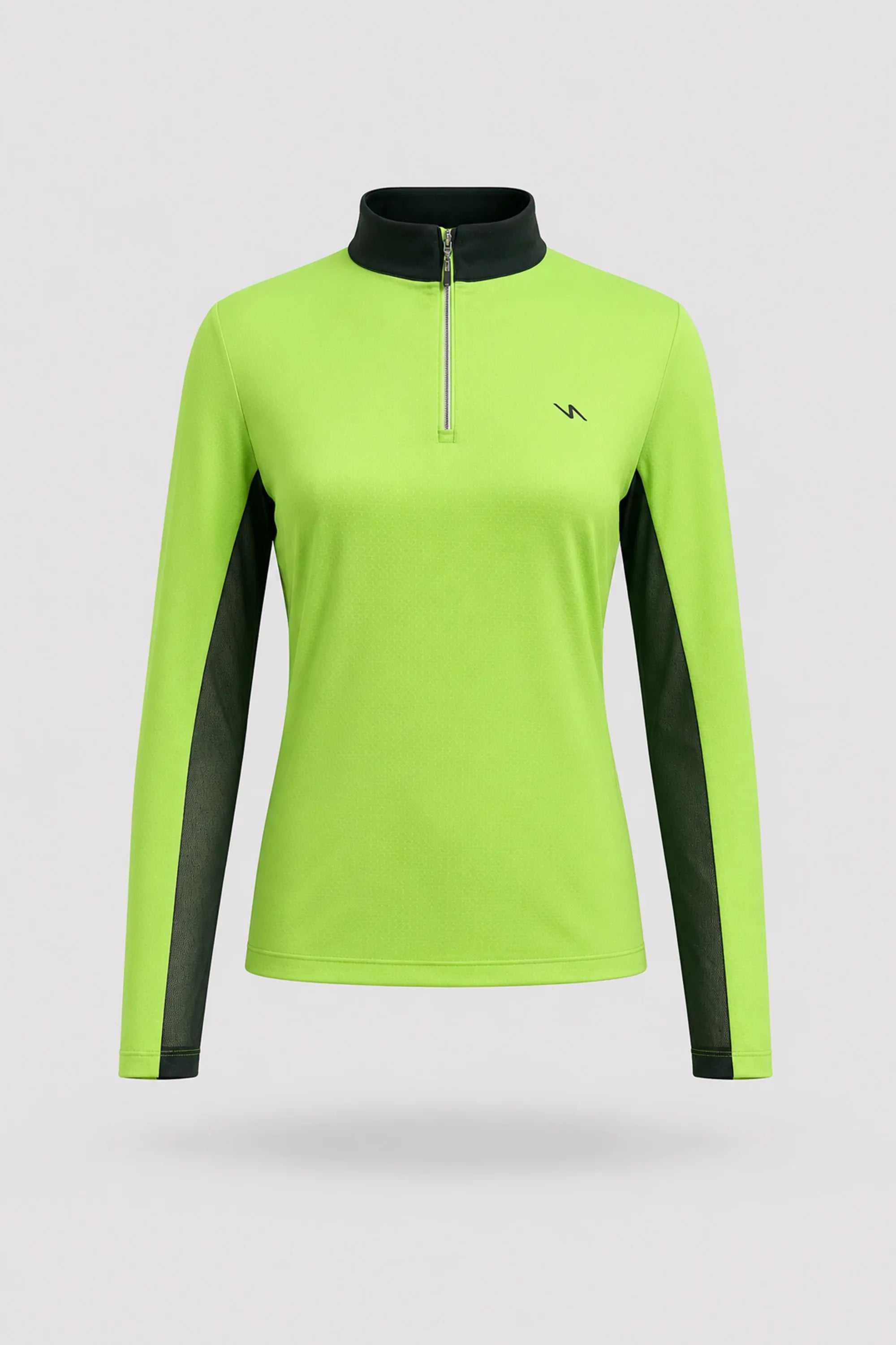 Women's Volt Green long sleeve golf top with quarter-zip collar and breathable mesh sleeve panels
