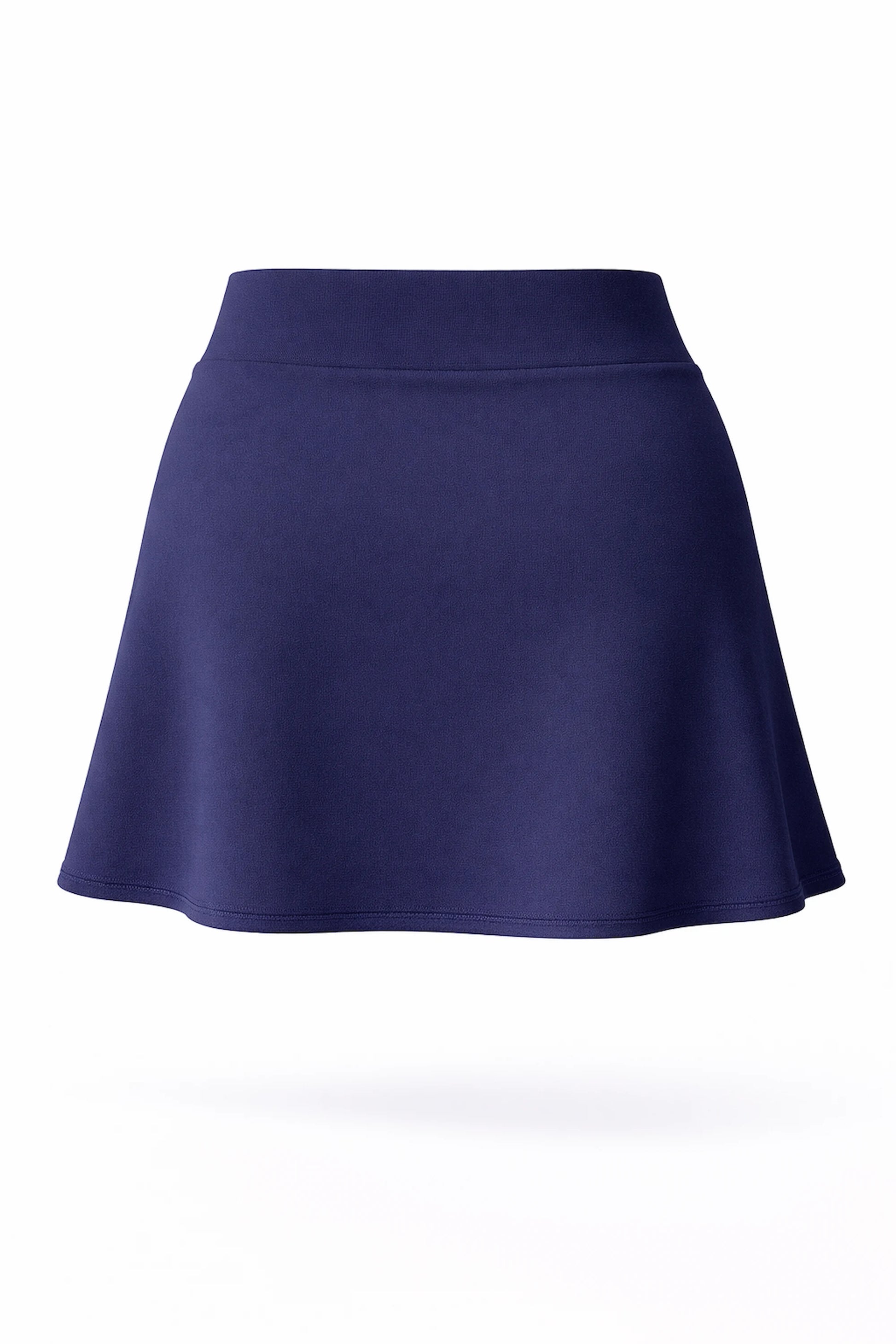 Back view of women’s midnight navy A-line UPF 50+ golf skort with smooth waistband