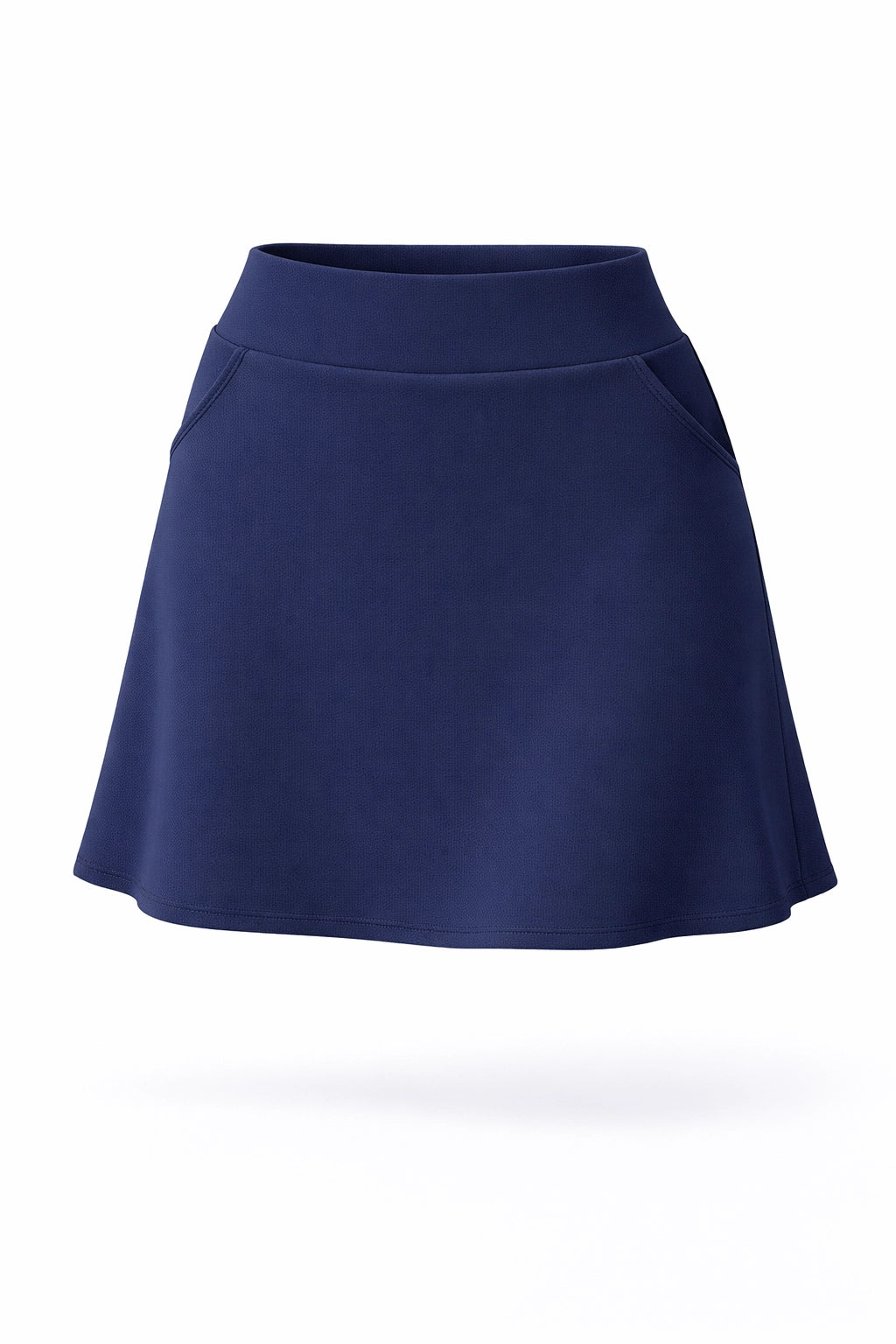 Front view of women’s midnight navy A-line UPF 50+ golf skort with pockets