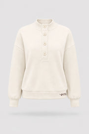 Women's Ivory mock neck henley sweatshirt with rib-knit collar and relaxed layering silhouette