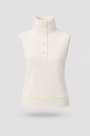 Women's Ivory mock neck polo top with button-front detail and textured knit hem