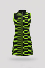 Women's patterned sleeveless golf dress in Circuit Stripe design with streamlined athletic silhouette