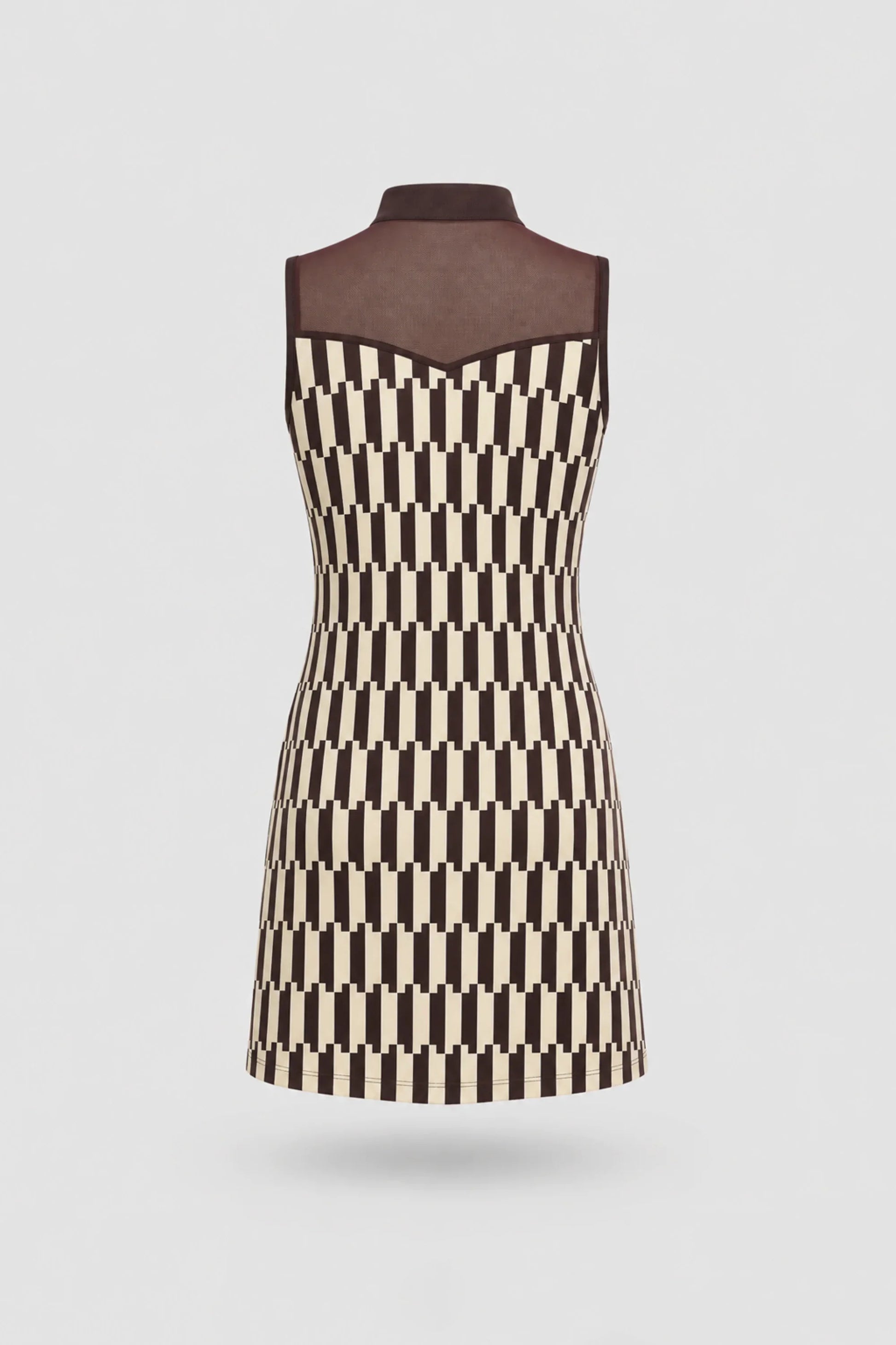 Back view of women's patterned golf dress featuring Verona Print design and lightweight stretch performance fabric