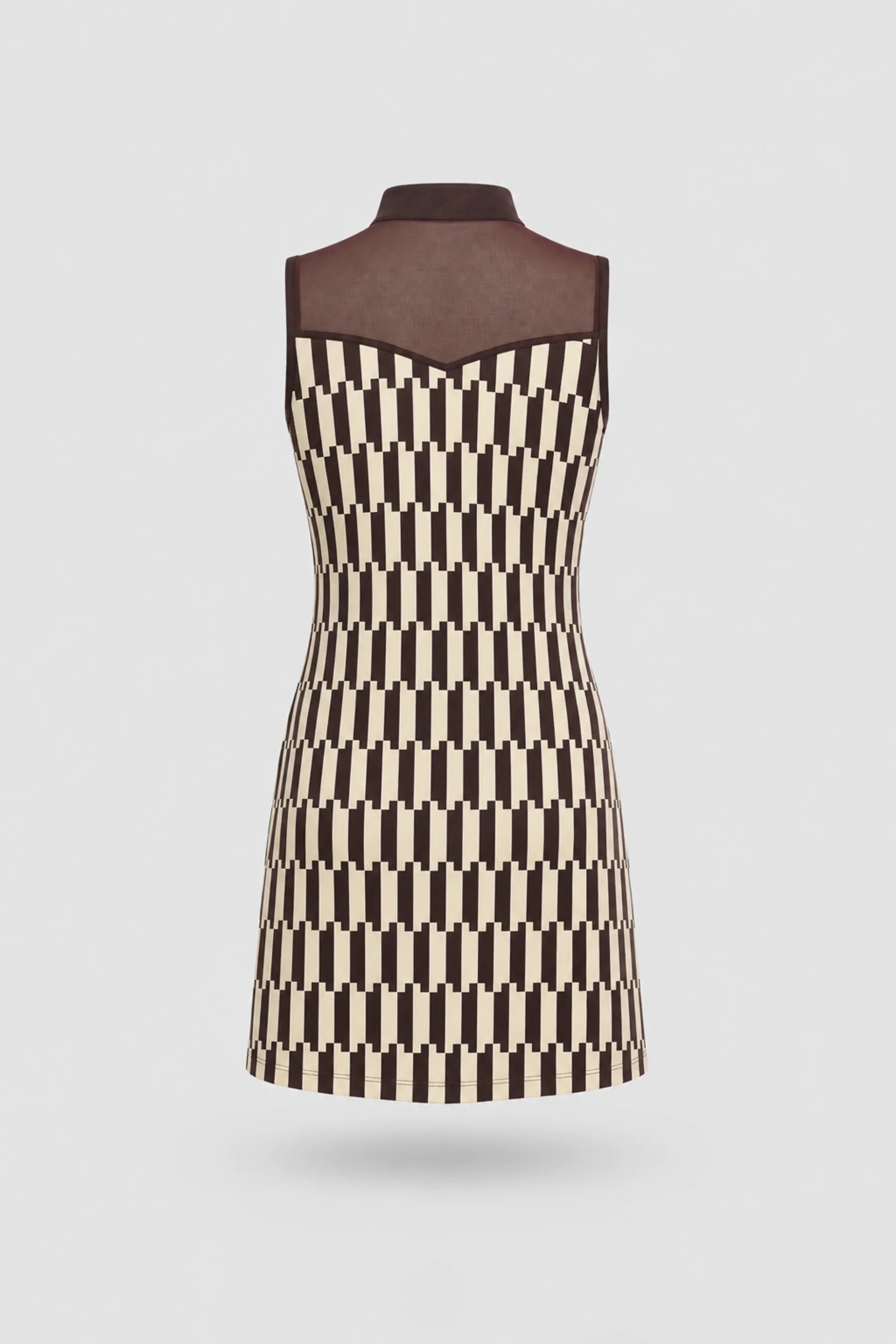 Back view of women's patterned golf dress featuring Verona Print design and lightweight stretch performance fabric