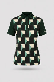 Women's patterned golf polo in Club Geo design with tailored fit and breathable mesh sleeve panels