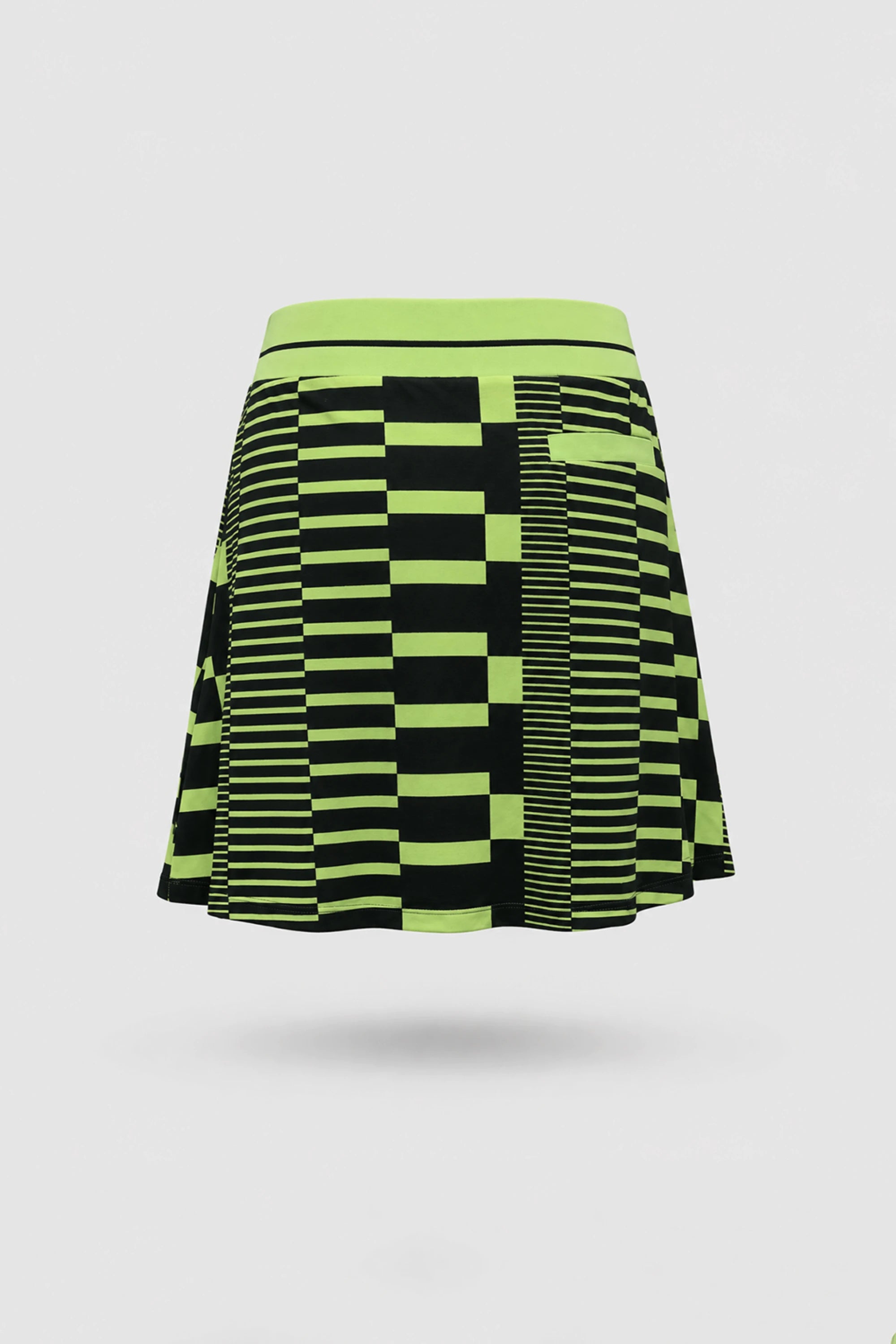 Back view of women's patterned golf skort featuring Circuit Stripe design and lightweight stretch performance fabric