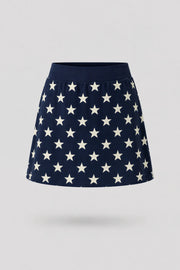 Women's patterned golf skort in Starfield print with A-line silhouette and comfortable wide waistband