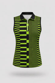 Women's patterned sleeveless golf polo in Circuit Stripe design with zip-neck collar and lightweight stretch fabric