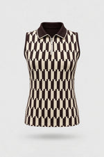 Women's patterned sleeveless golf polo in Verona Print design with zip-neck collar and lightweight stretch fabric
