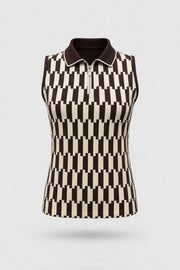 Women's patterned sleeveless golf polo in Verona Print design with zip-neck collar and lightweight stretch fabric