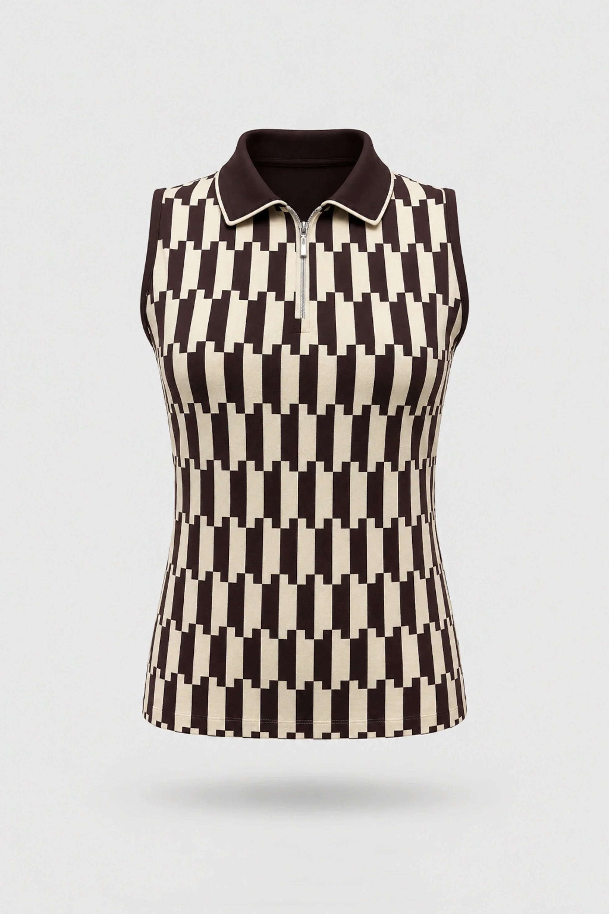 Women's patterned sleeveless golf polo in Verona Print design with zip-neck collar and lightweight stretch fabric