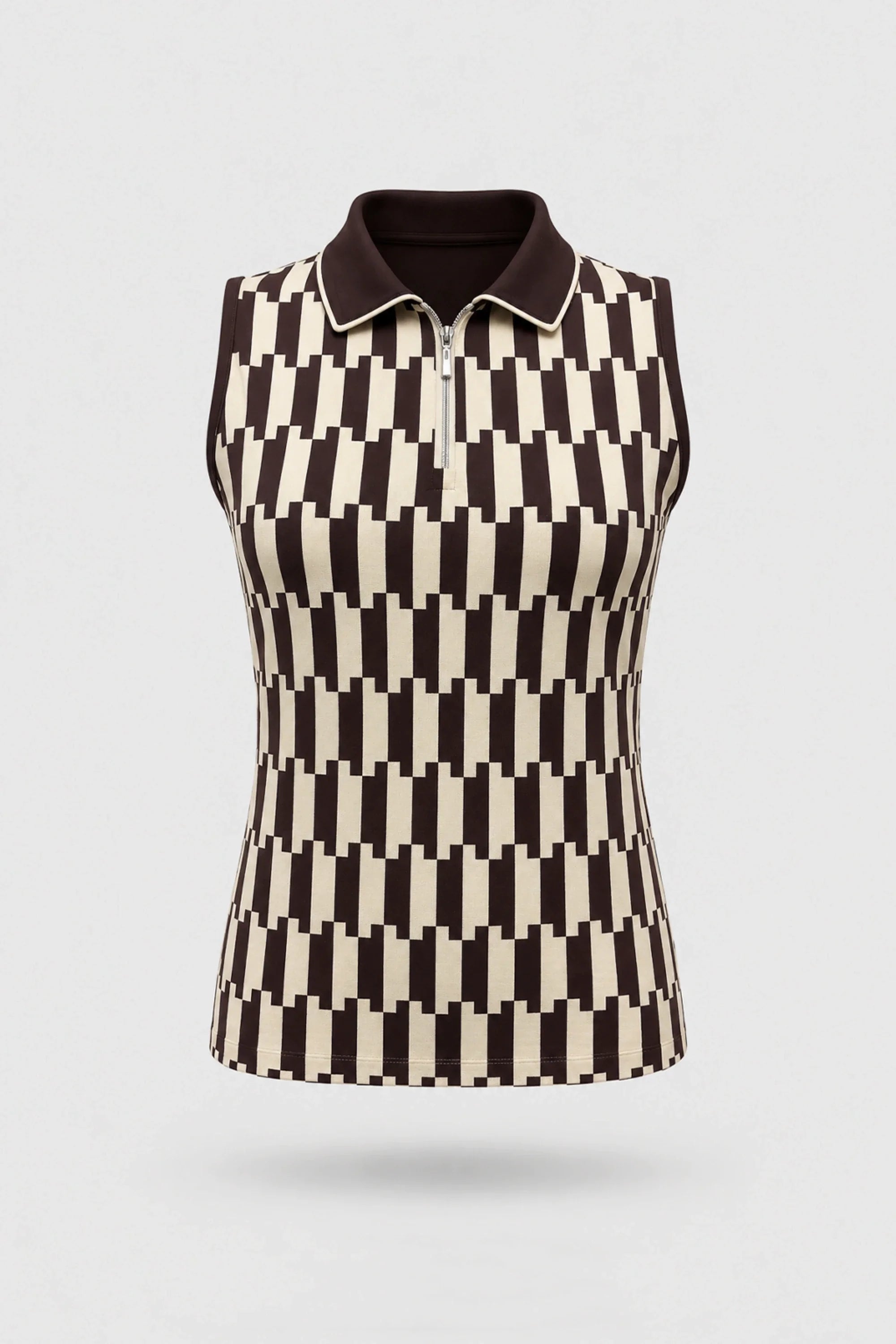 Women's patterned sleeveless golf polo in Verona Print design with zip-neck collar and lightweight stretch fabric