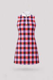 Women's sleeveless plaid golf dress in Match Plaid pattern with athletic fit and streamlined silhouette