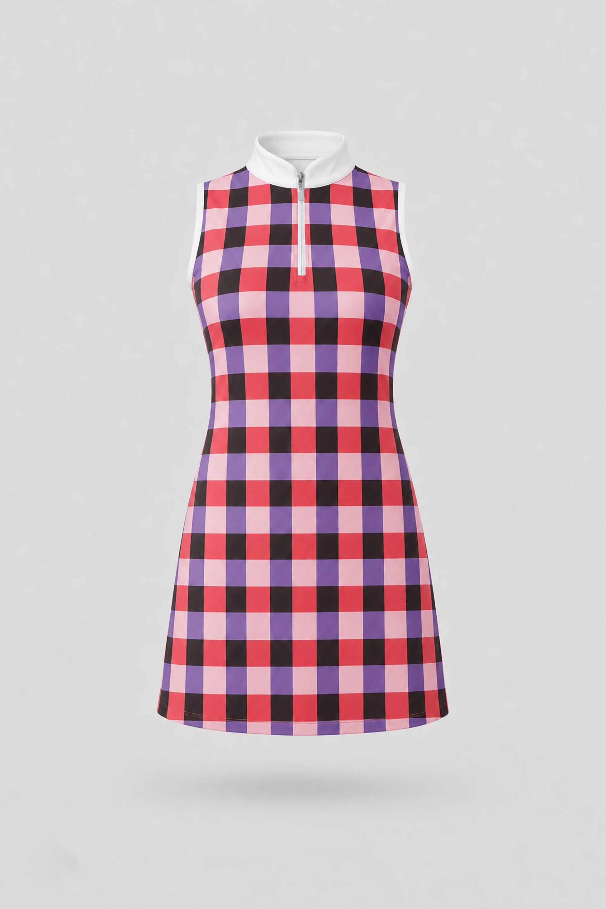 Women's sleeveless plaid golf dress in Match Plaid pattern with athletic fit and streamlined silhouette