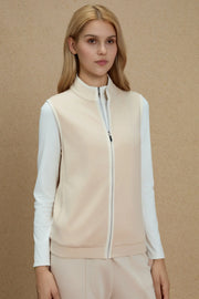 Front view of Women’s Sandstone zip-front golf vest with a clean stand collar and streamlined fit