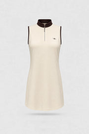 Women's Cream sleeveless golf dress with streamlined feminine silhouette and lightweight stretch performance fabric
