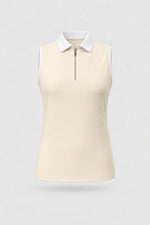 Women's Cream sleeveless golf polo with zip-neck collar and lightweight stretch performance fabric