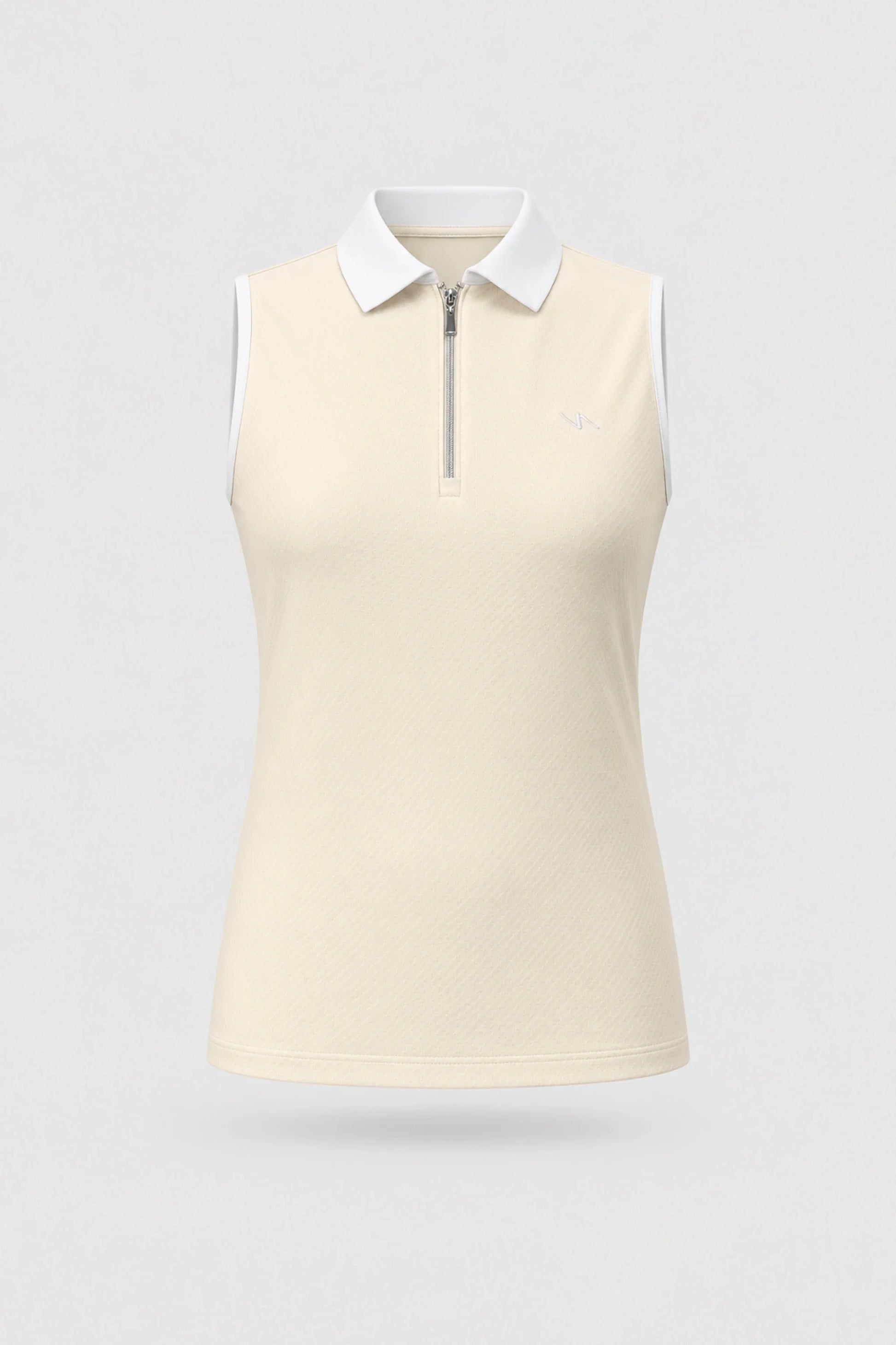 Women's Cream sleeveless golf polo with zip-neck collar and lightweight stretch performance fabric