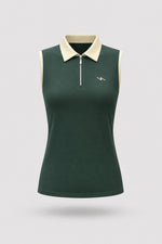 Women's Evergreen sleeveless golf polo with zip-neck collar and lightweight stretch performance fabric