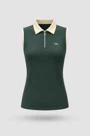Women's Evergreen sleeveless golf polo with zip-neck collar and lightweight stretch performance fabric