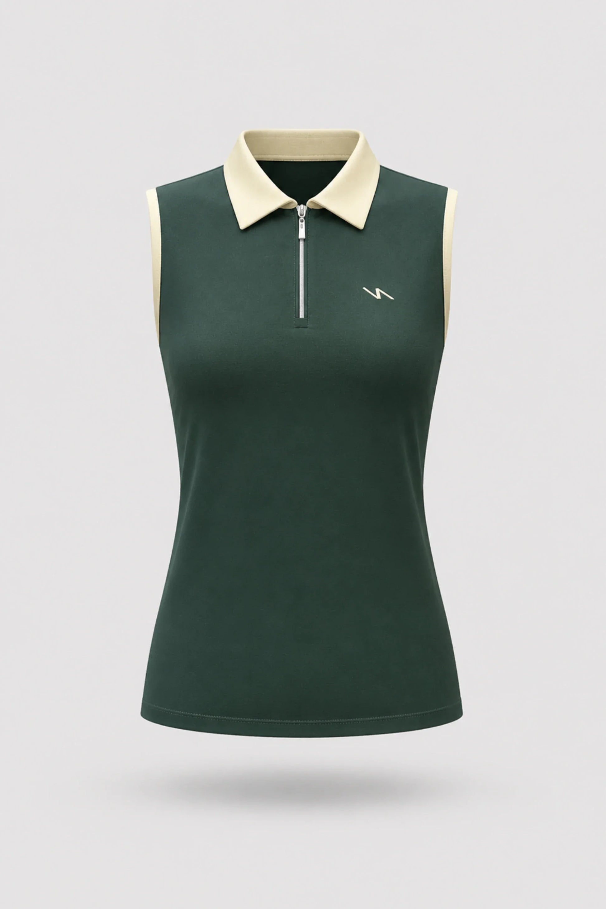 Women's Evergreen sleeveless golf polo with zip-neck collar and lightweight stretch performance fabric
