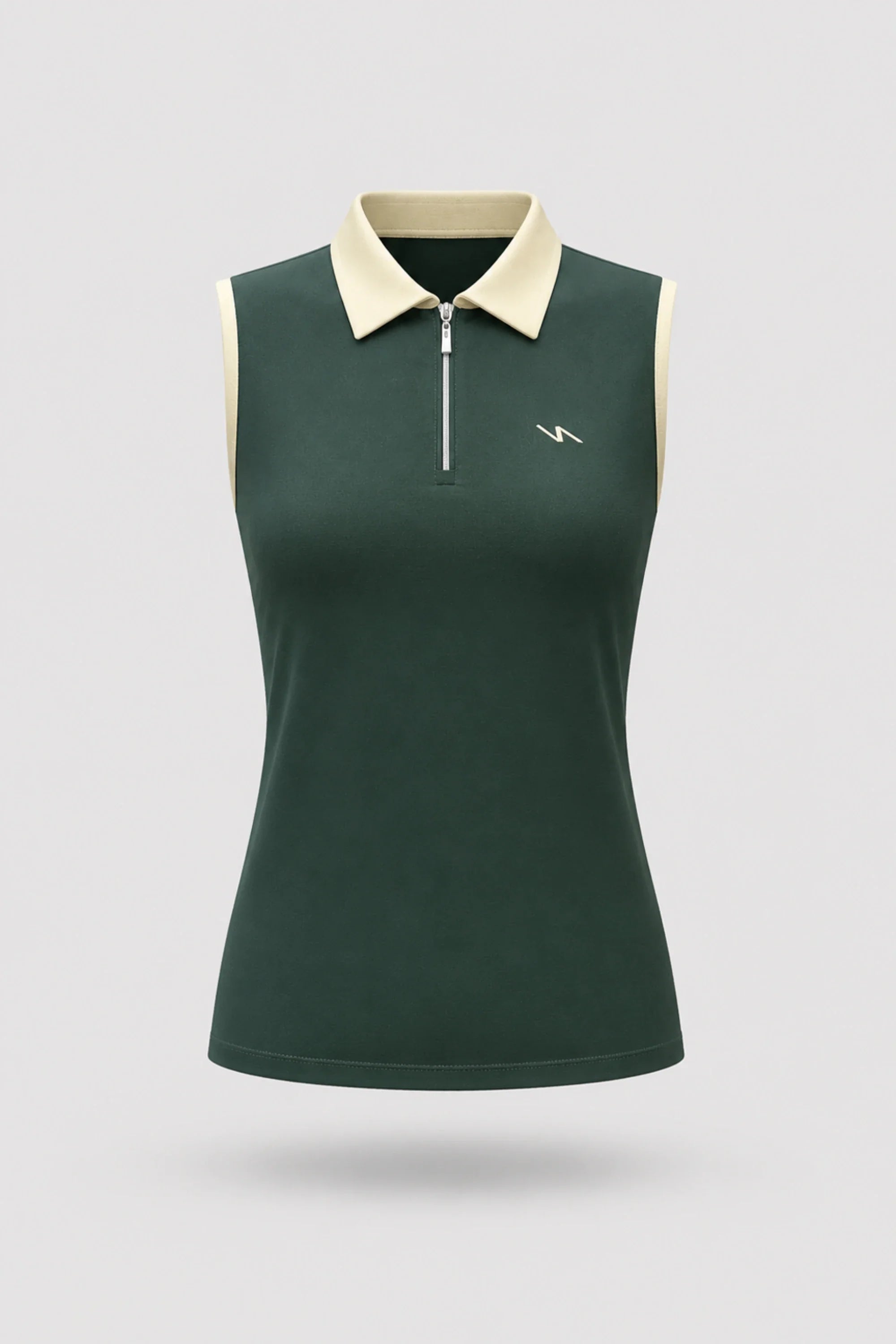 Women's Evergreen sleeveless golf polo with zip-neck collar and lightweight stretch performance fabric