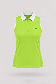 Women's Volt Green sleeveless golf polo with zip-neck collar and lightweight stretch performance fabric