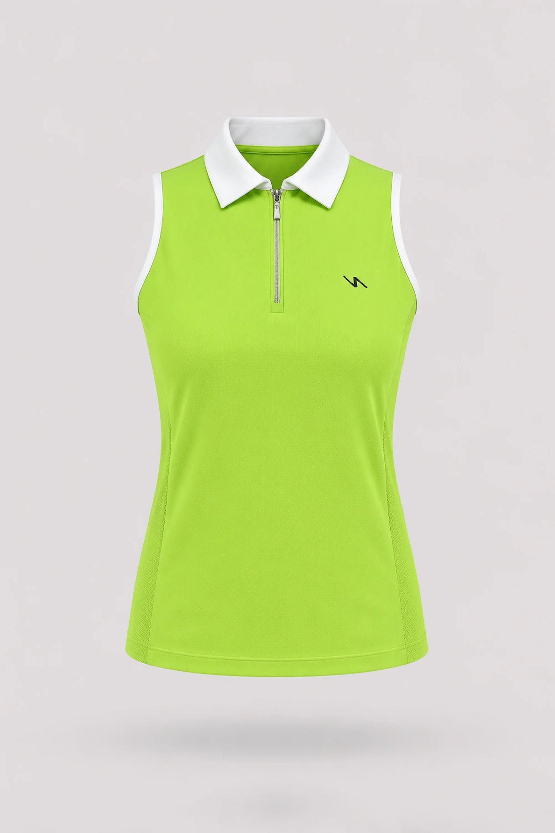 Women's Volt Green sleeveless golf polo with zip-neck collar and lightweight stretch performance fabric