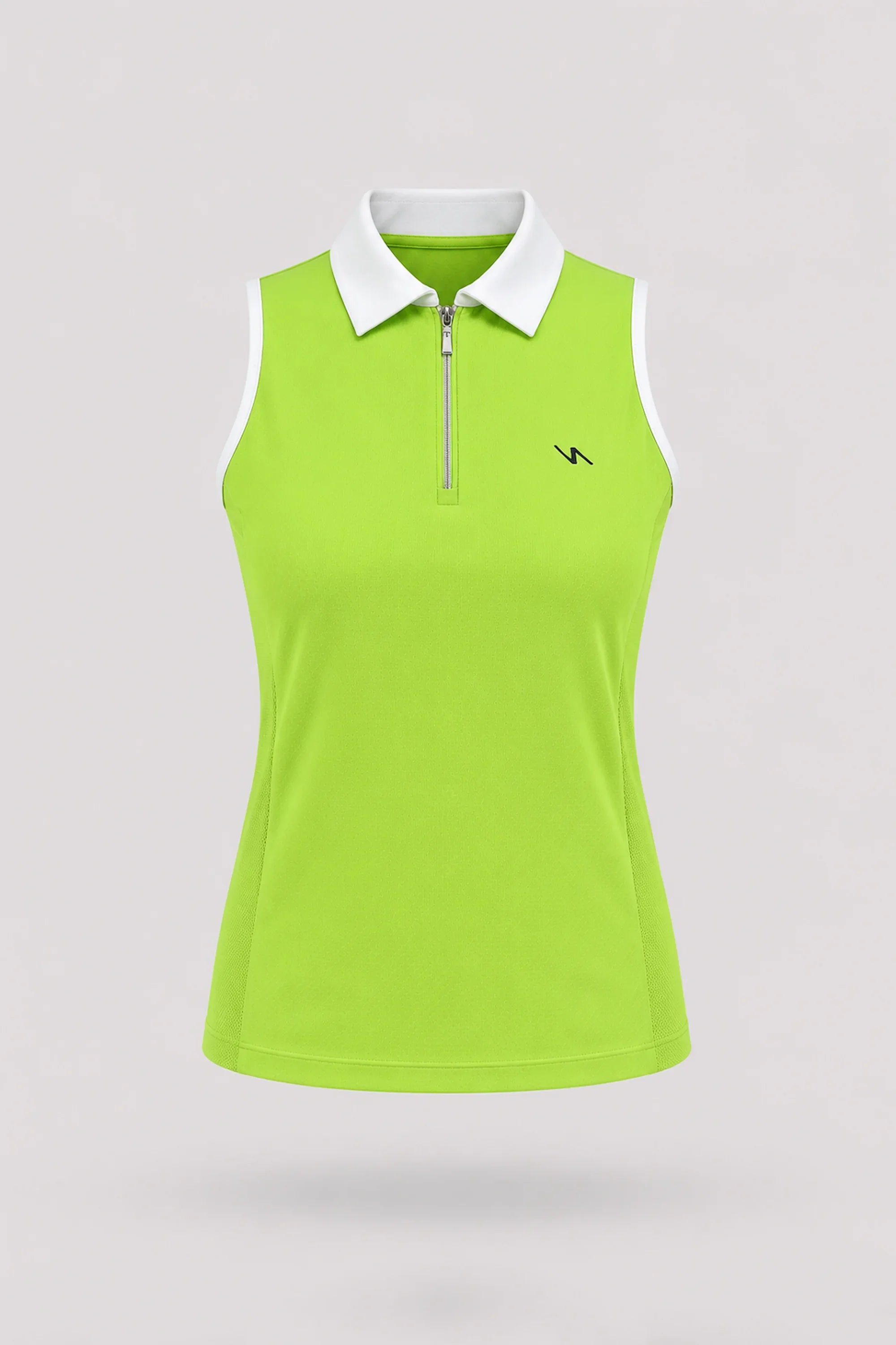 Women's Volt Green sleeveless golf polo with zip-neck collar and lightweight stretch performance fabric