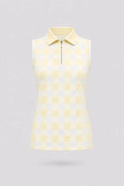 The Sleeveless Zip Neck Golf Polo - Yellow Gingham