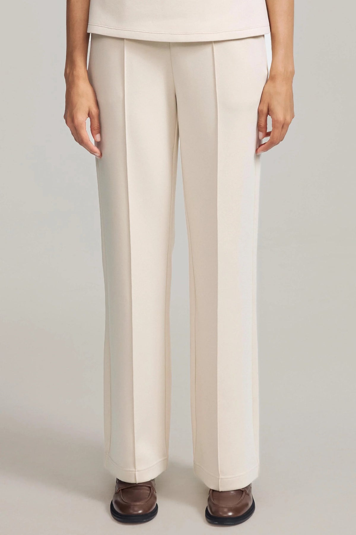 Women's straight-leg pants in Oatmilk with a clean silhouette and defined front seams
